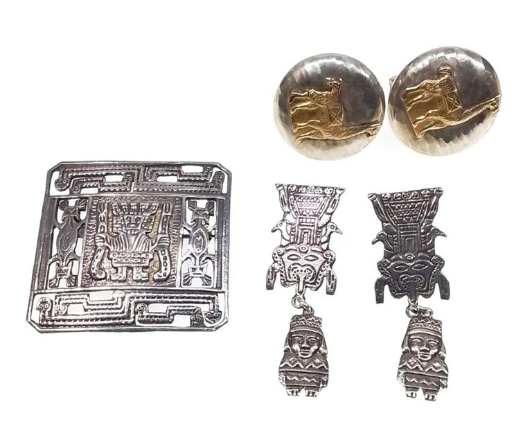 18k yellow gold and sterling silver Peru jewelry set