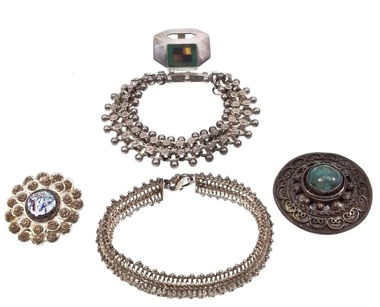 Persian and Israel silver bracelets, brooches and pendants