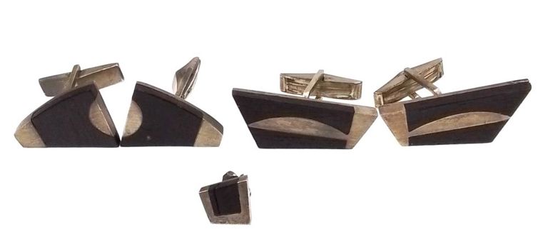 Esther Lewittes modernist sterling cufflinks and earring