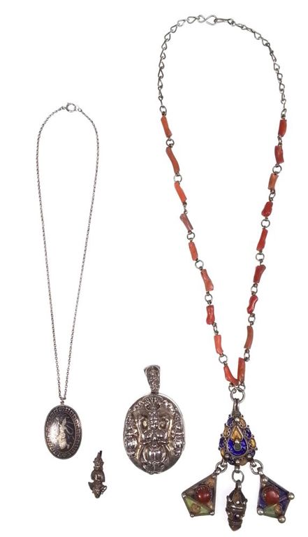 Tibetan and Siam silver coral jewelry set