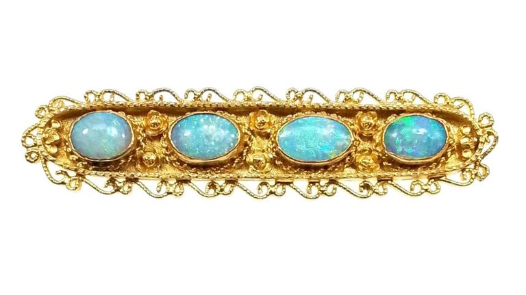 14k yellow gold and opal brooch