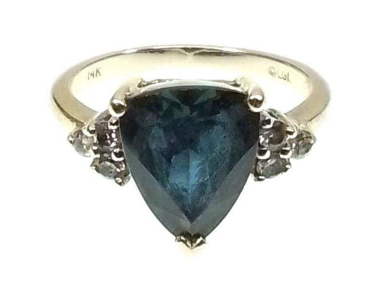 14k yellow gold diamond and mystic topaz ring