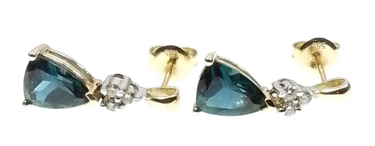 14k yellow gold diamond and mystic topaz earrings
