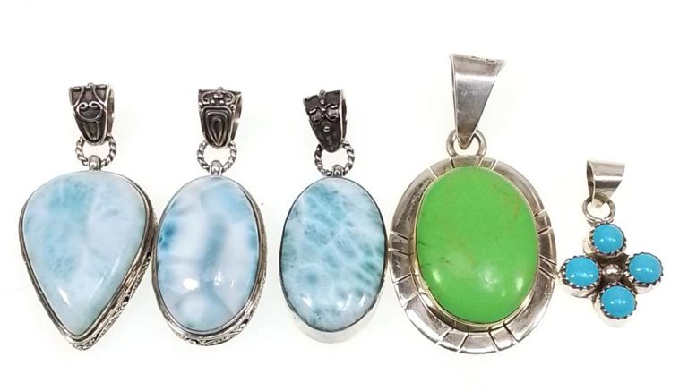 Sterling silver blue larimar and turquoise pendants