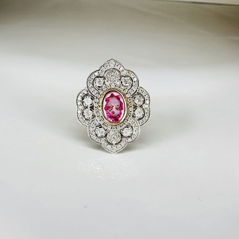 14k rose and white gold sapphire and diamond cluster ring