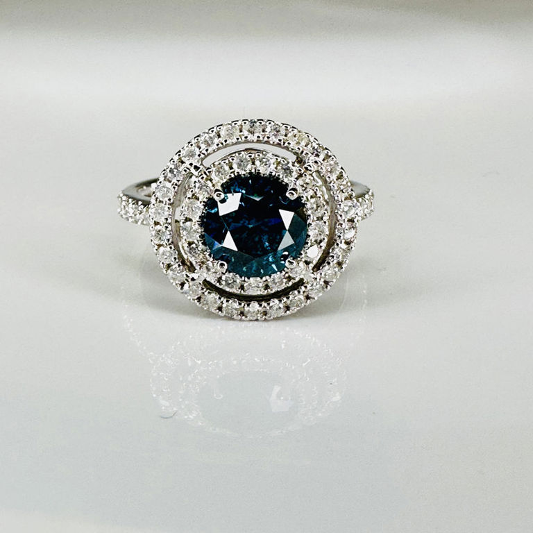 14k white gold diamond double halo ring