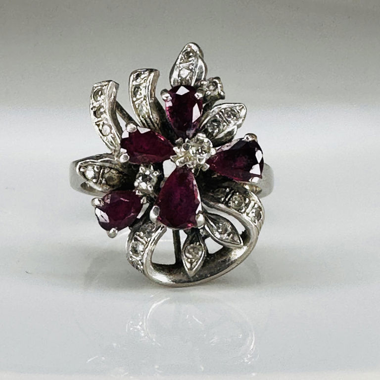 Silver ruby and diamond ring