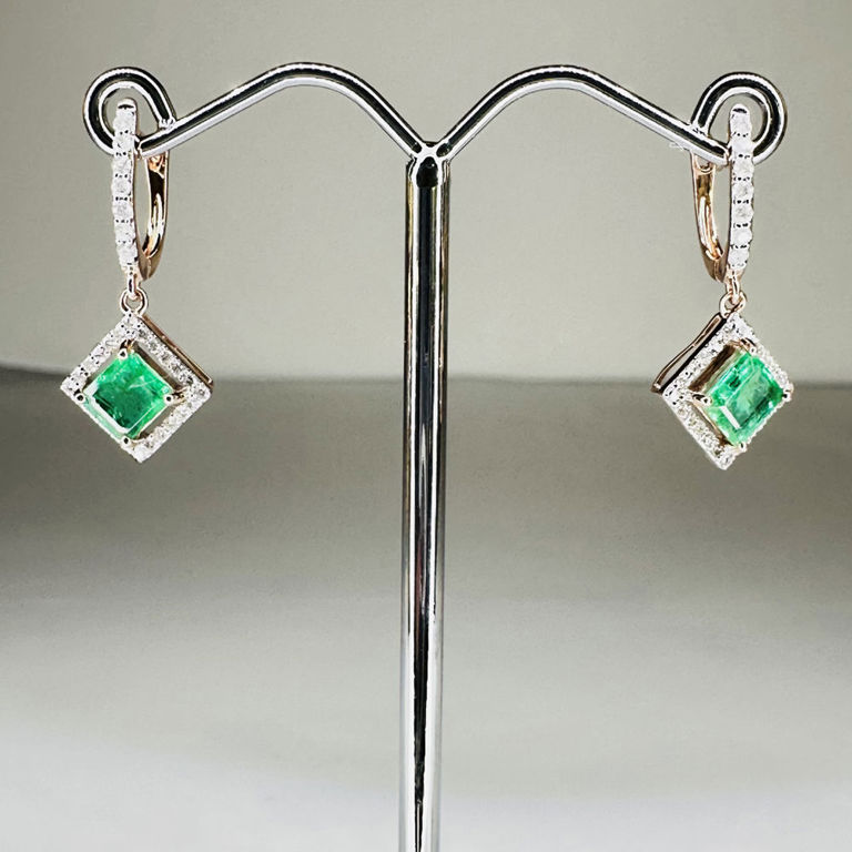 14k rose gold emerald and diamond halo earrings