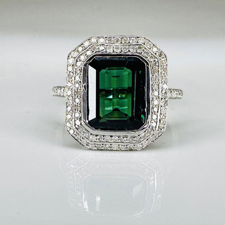 14k white gold sapphire and diamond double halo ring