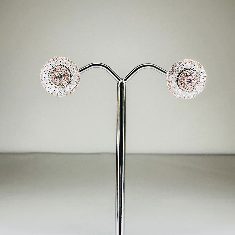14k rose and white gold diamond triple halo stud earrings