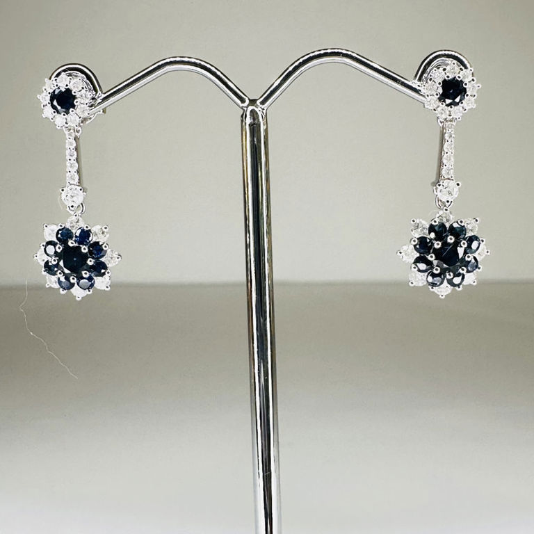 14k white gold sapphire and diamond drop earrings