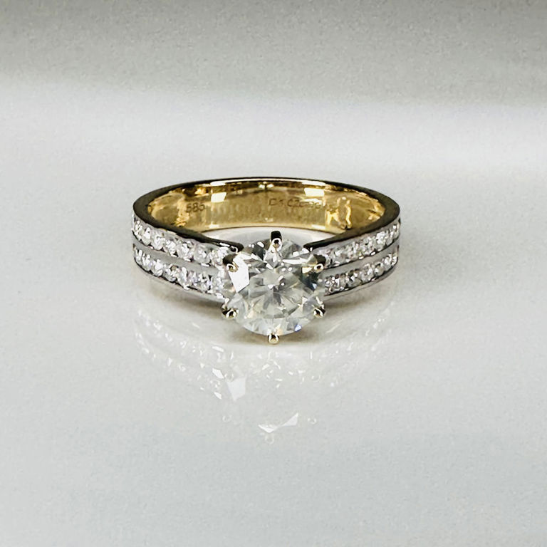 14k yellow gold diamond double row ring