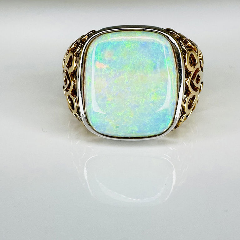 14k white and yellow gold opal ring