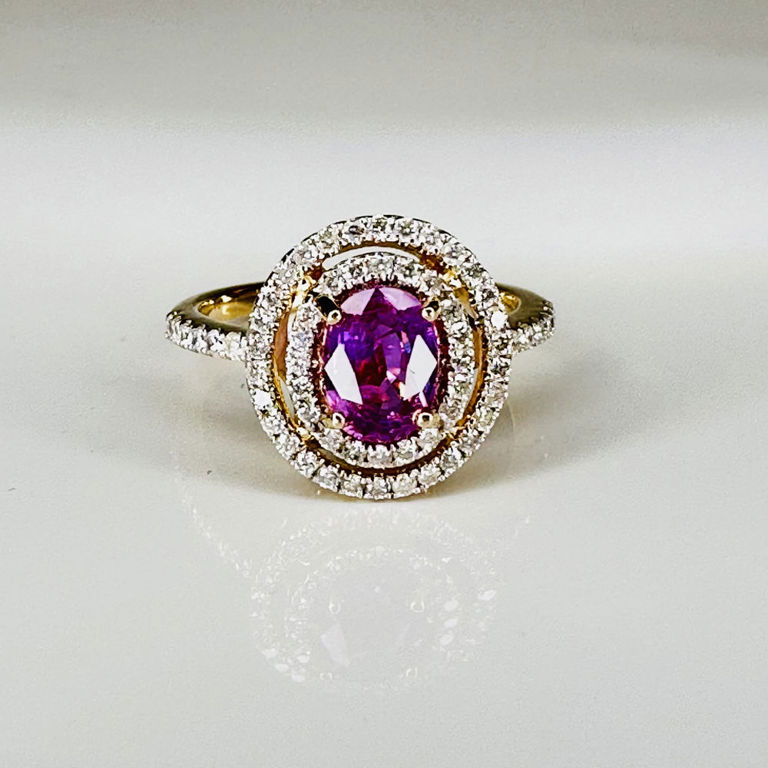 14k yellow gold sapphire and diamond double halo ring