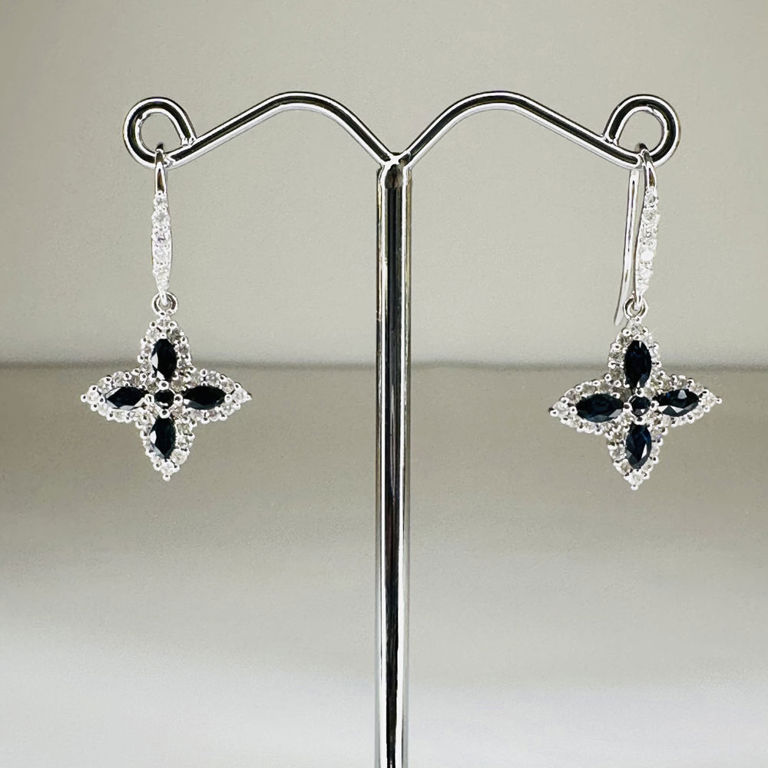 14k white gold sapphire and diamond drop earrings