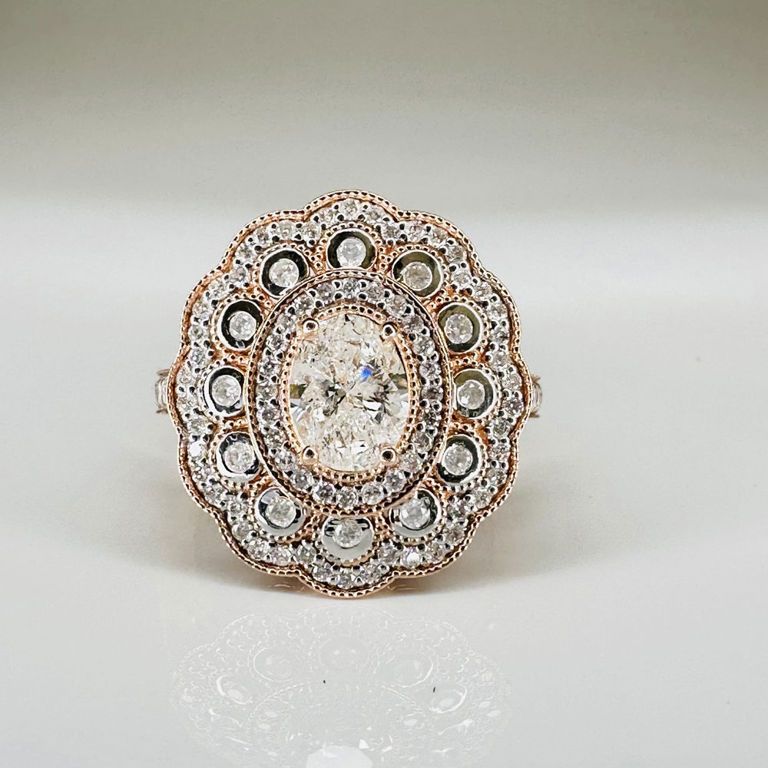 14k rose gold diamond cluster ring