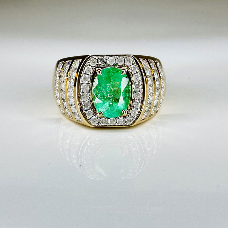 14k yellow and white gold emerald and diamond ring