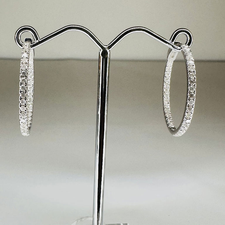 14k white gold diamond hoop earrings