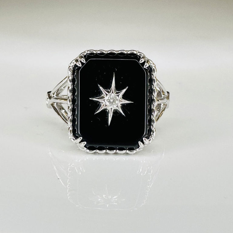 14k white gold black onyx and diamond ring
