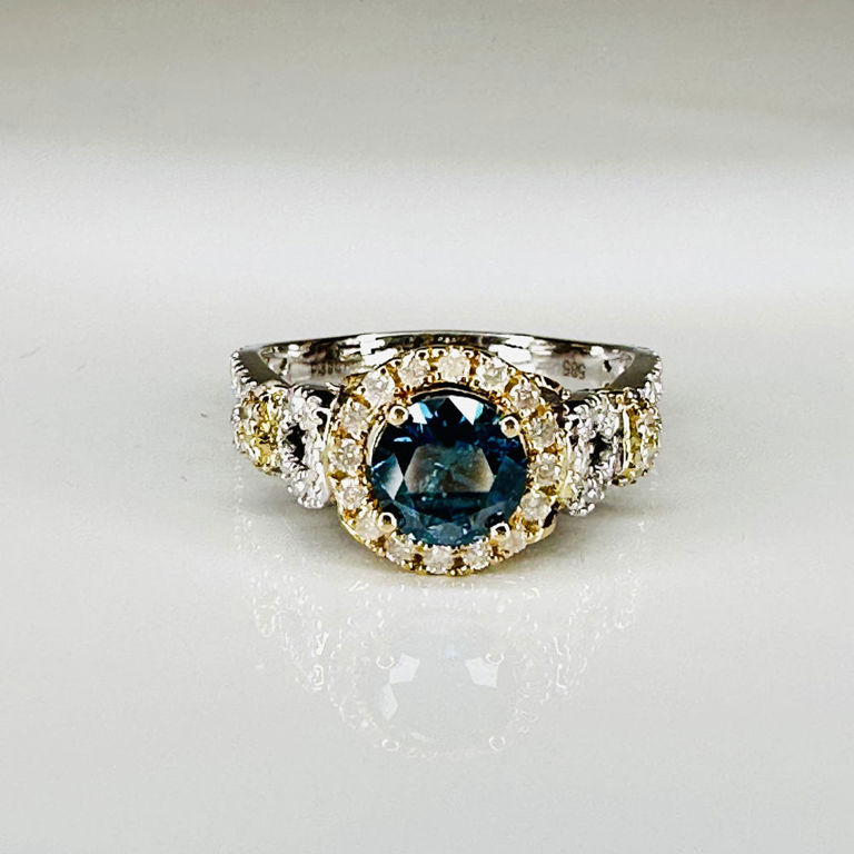 14k white and yellow gold diamond halo ring