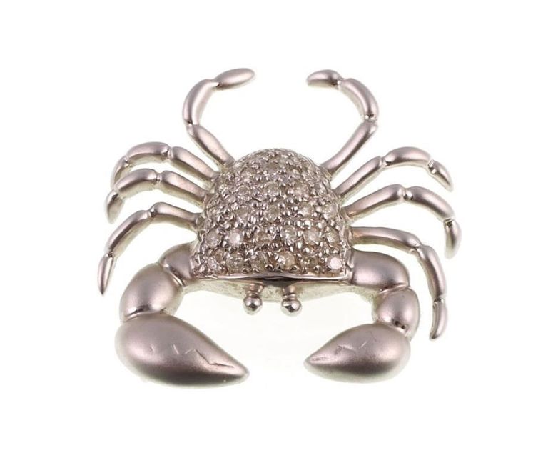 14k white gold diamond crab brooch pendant