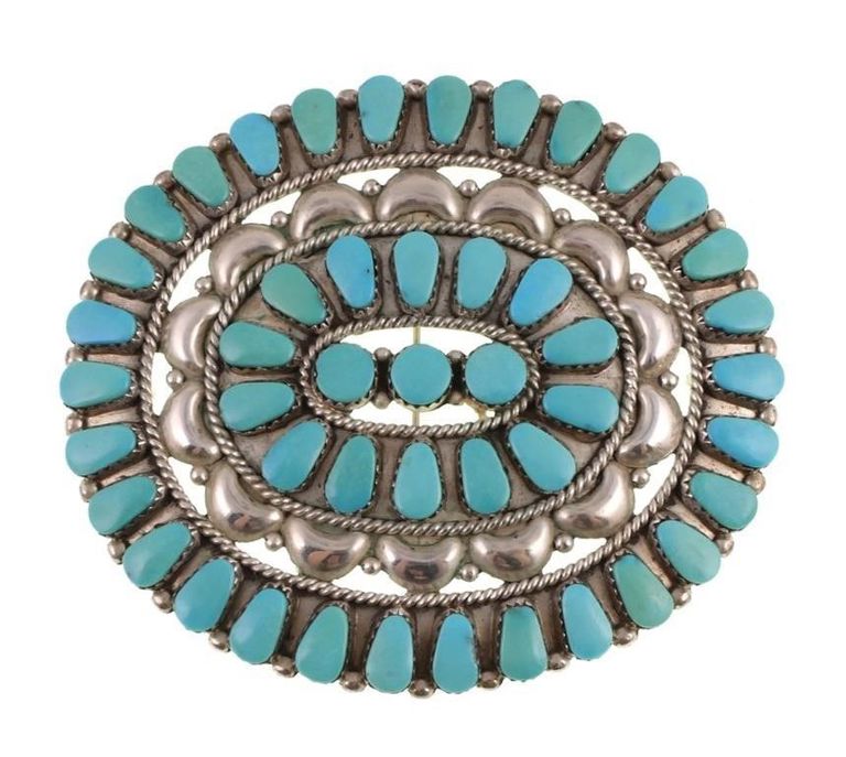 Sterling silver turquoise concha brooch pendant