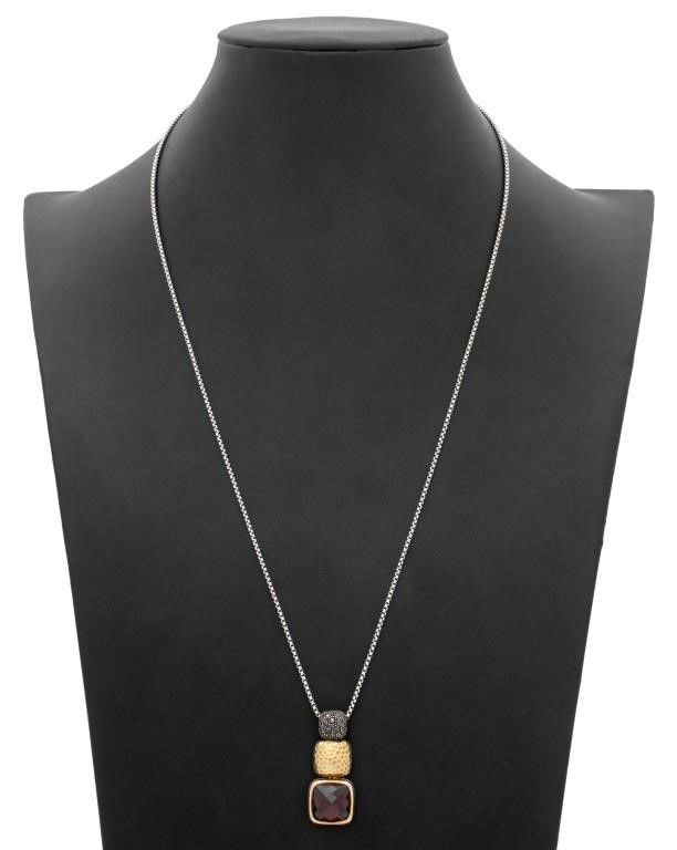 Sterling silver and 18k gold chiclet pendant necklace