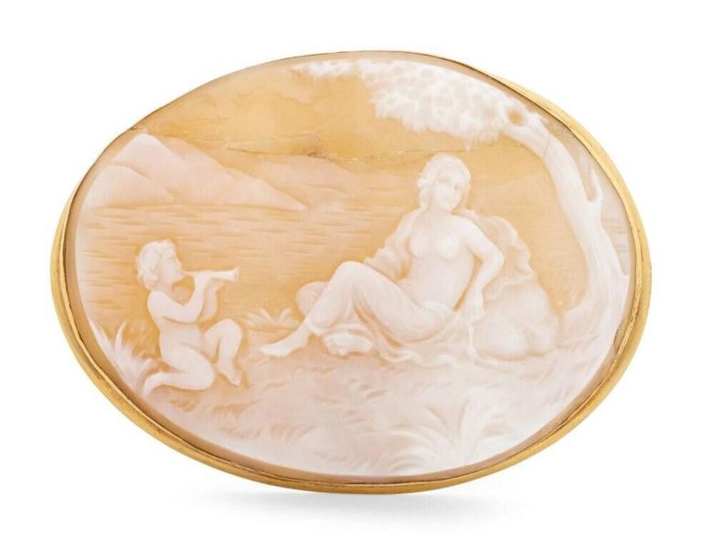 14k yellow gold cameo brooch pendant