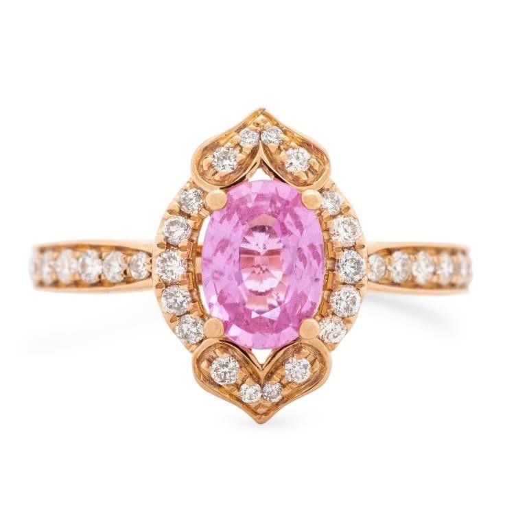 14k rose gold pink sapphire and diamond ring