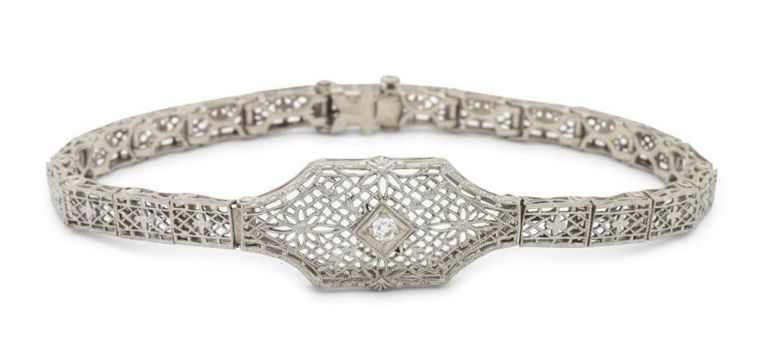 14k white gold diamond filigree bracelet
