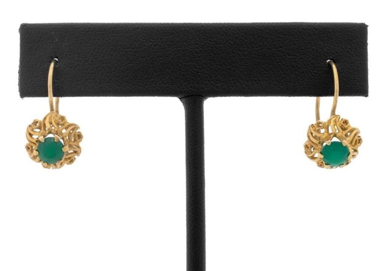 14k yellow gold emerald earrings
