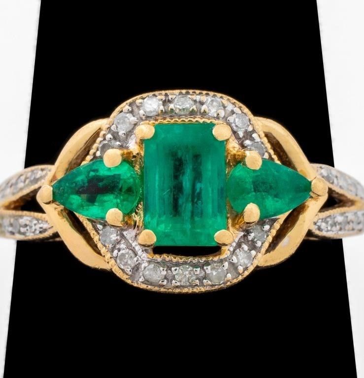 14k yellow gold emerald and diamond ring