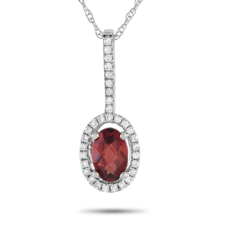 14k white gold garnet and diamond pendant necklace