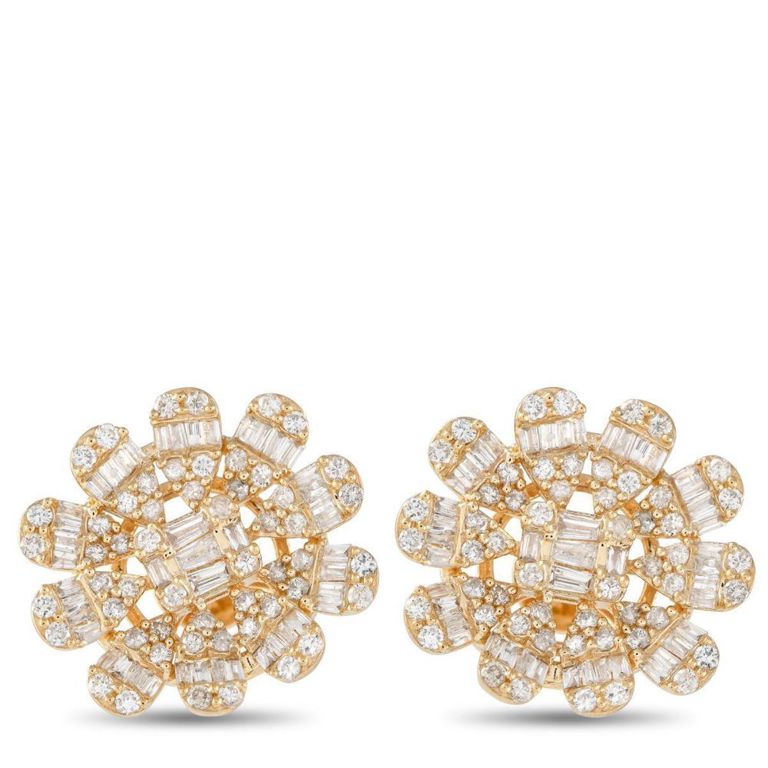 14k gold diamond flower earrings