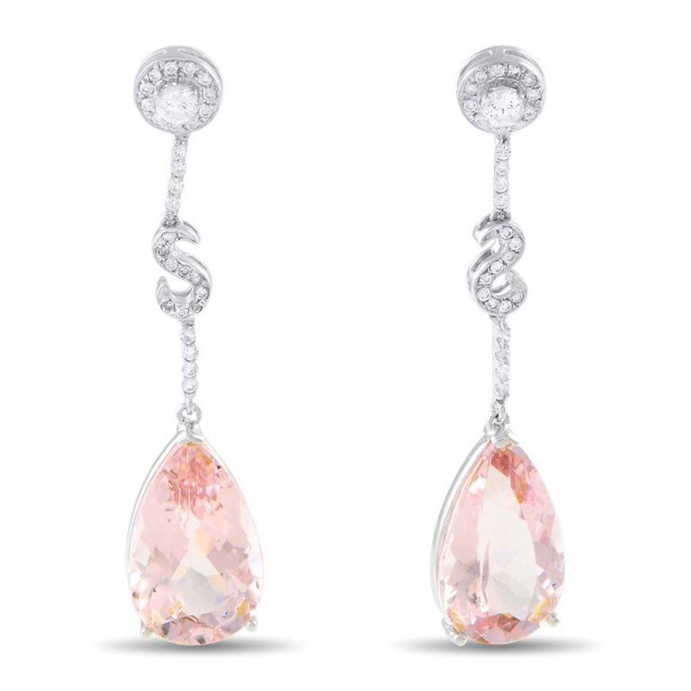 18k gold morganite and diamond dangle earrings