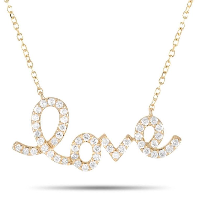 14k gold diamond love pendant necklace
