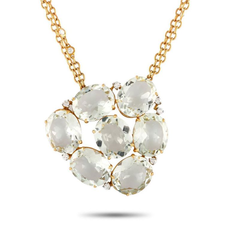 18k gold prasiolite and diamond pendant necklace