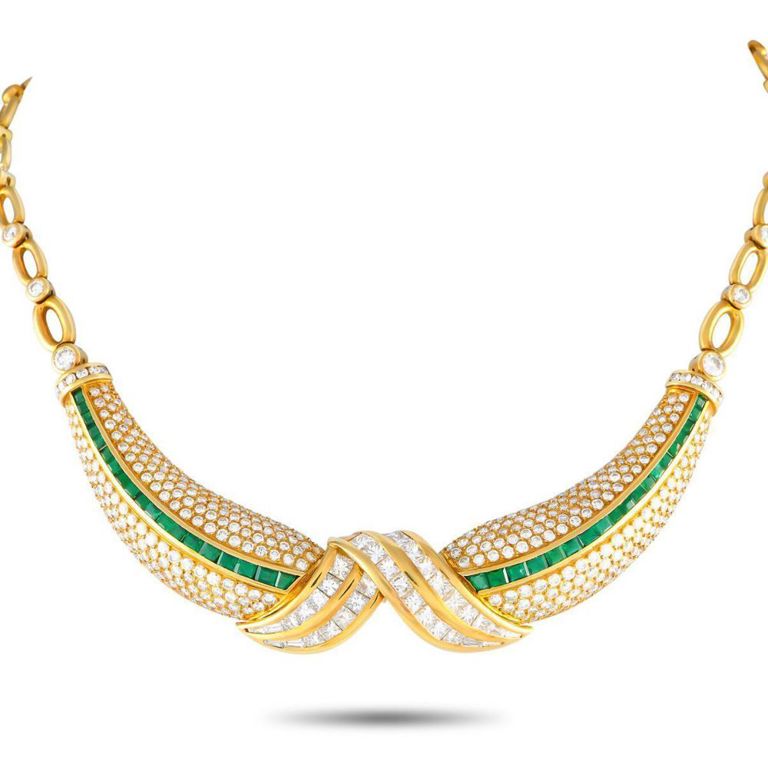 18k gold diamond and emerald necklace