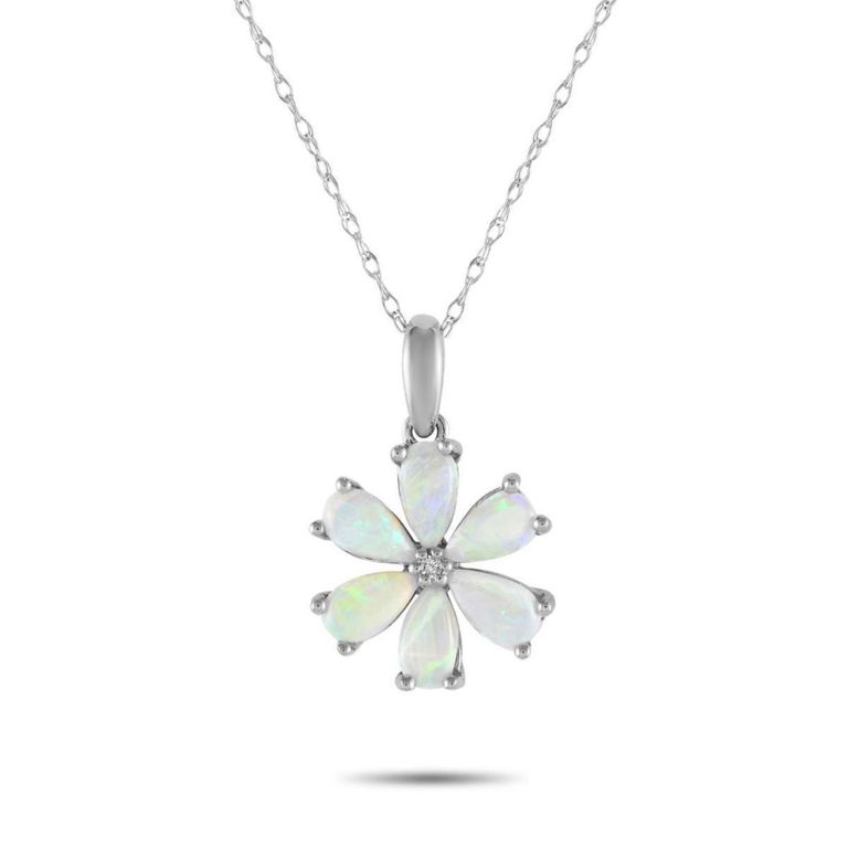 14k gold opal and diamond flower necklace