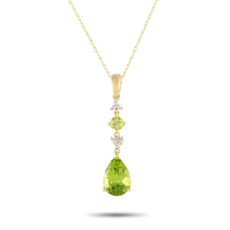 14k gold peridot and diamond pendant necklace