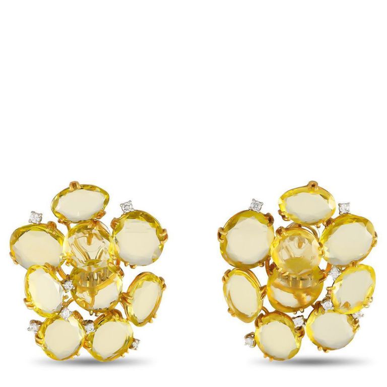 18k gold quartz and diamond earrings