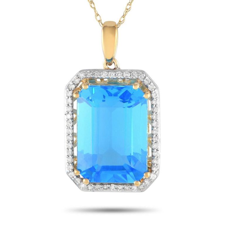 14k gold blue topaz and diamond pendant necklace