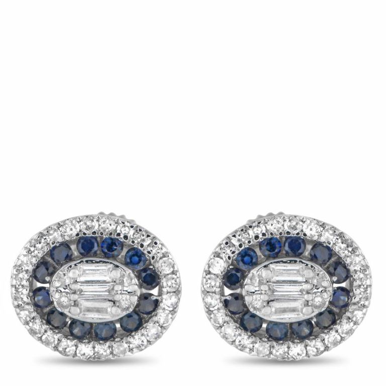 14k gold diamond and sapphire halo earrings