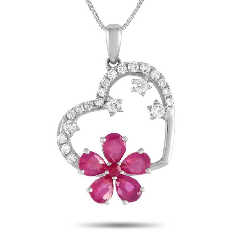 14k gold ruby and diamond heart pendant necklace