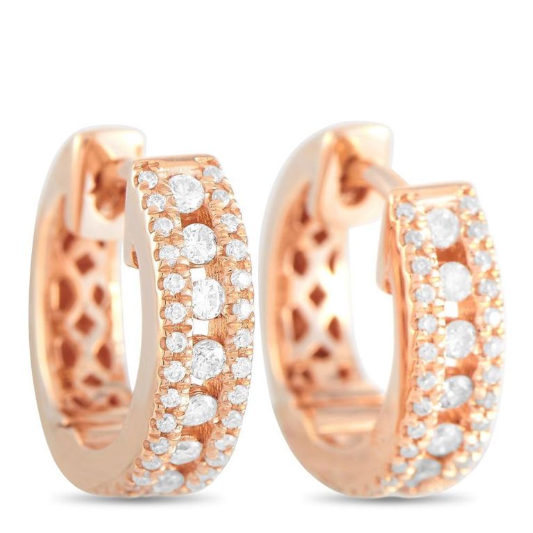 14k rose gold diamond hoop earrings