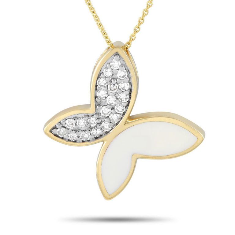 14k yellow gold diamond butterfly pendant necklace