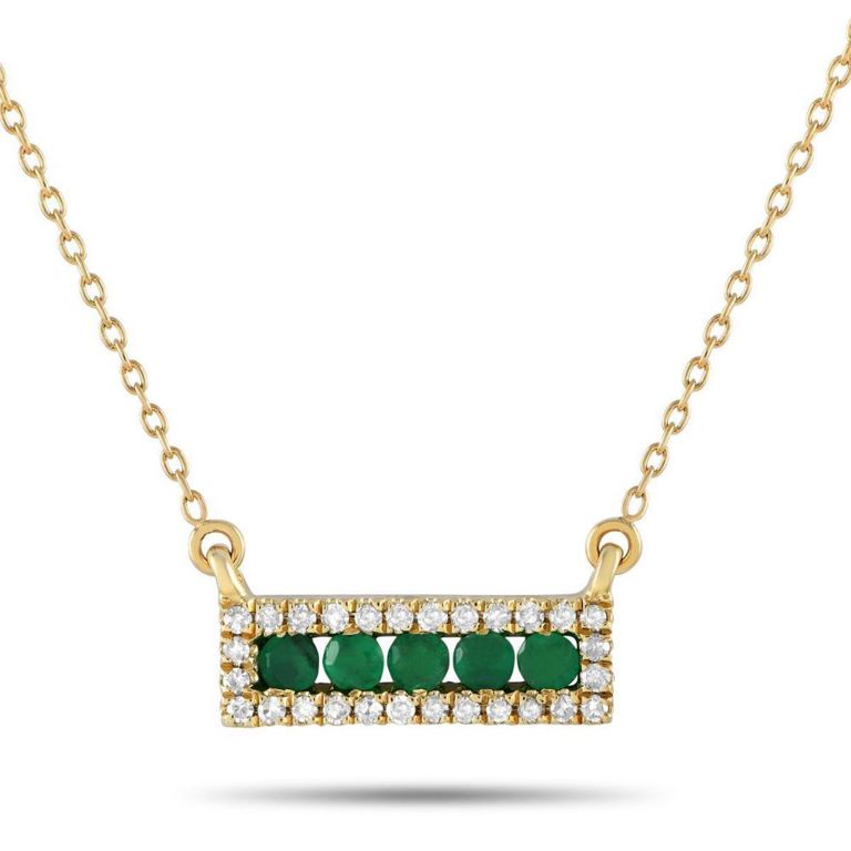 14k yellow gold emerald and diamond pendant necklace