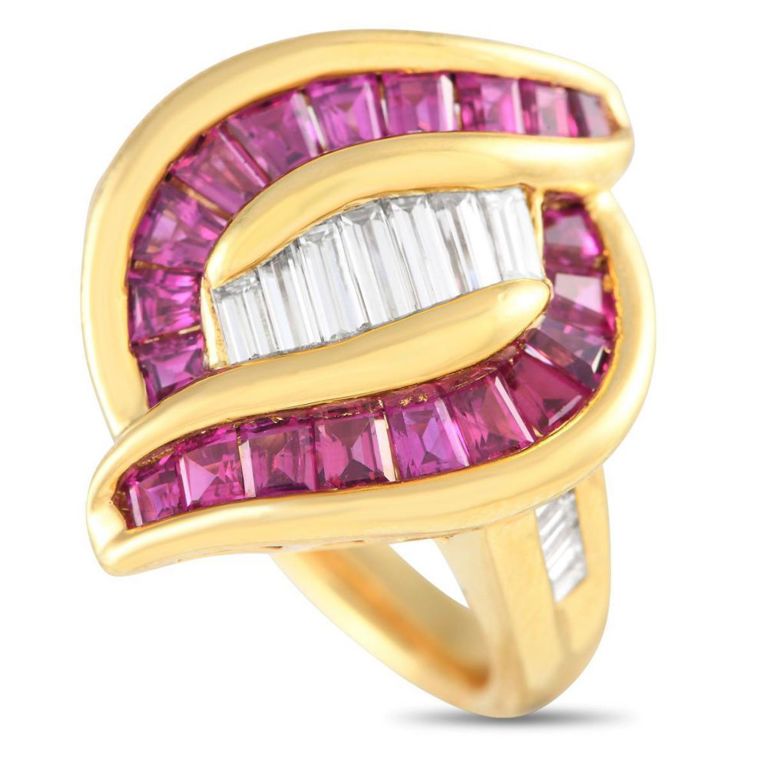 18k yellow gold diamond and ruby ring
