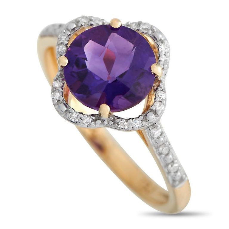 14k yellow gold amethyst and diamond ring