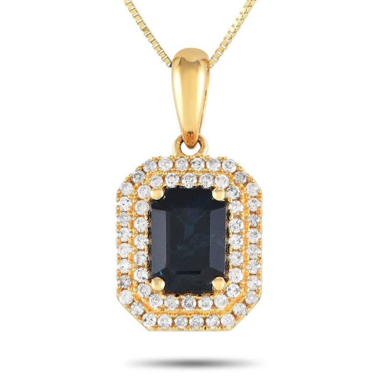 14k yellow gold sapphire and diamond pendant necklace
